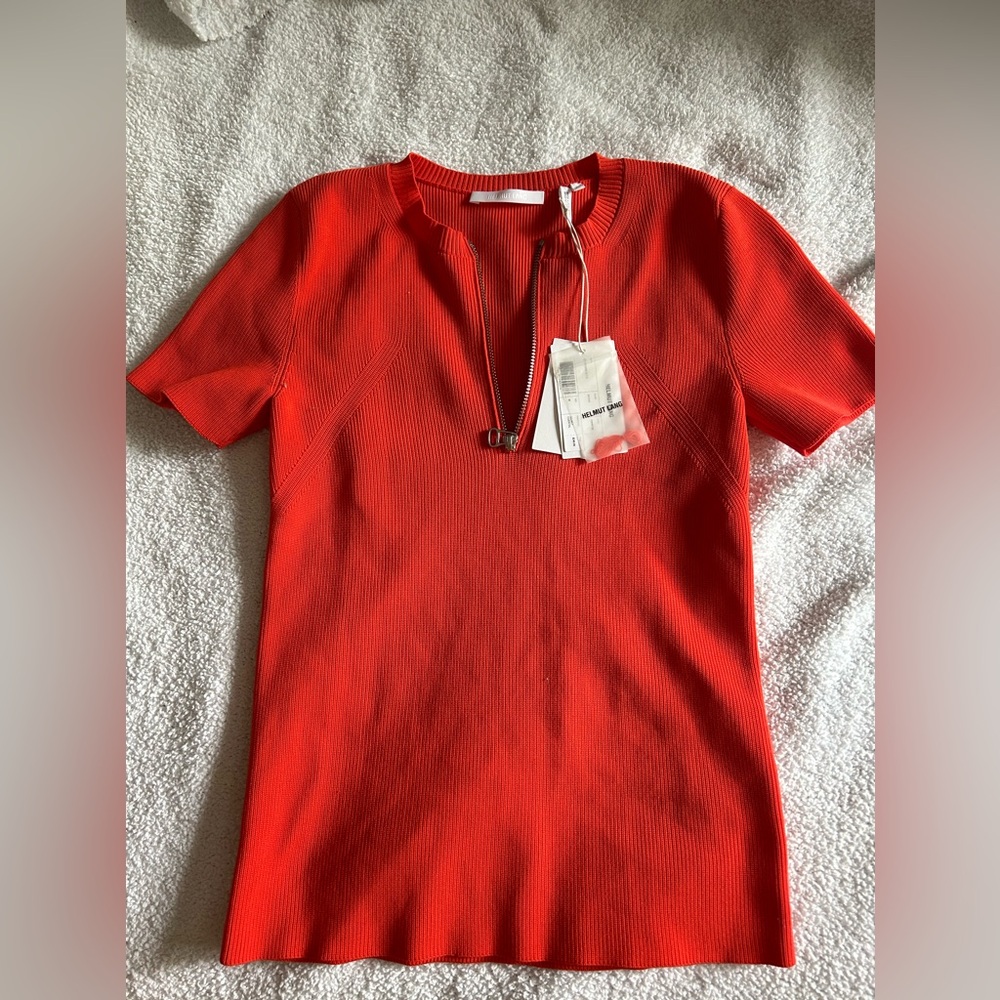 NWT Helmut Lang Zip Crewneck Tee in “Magma”